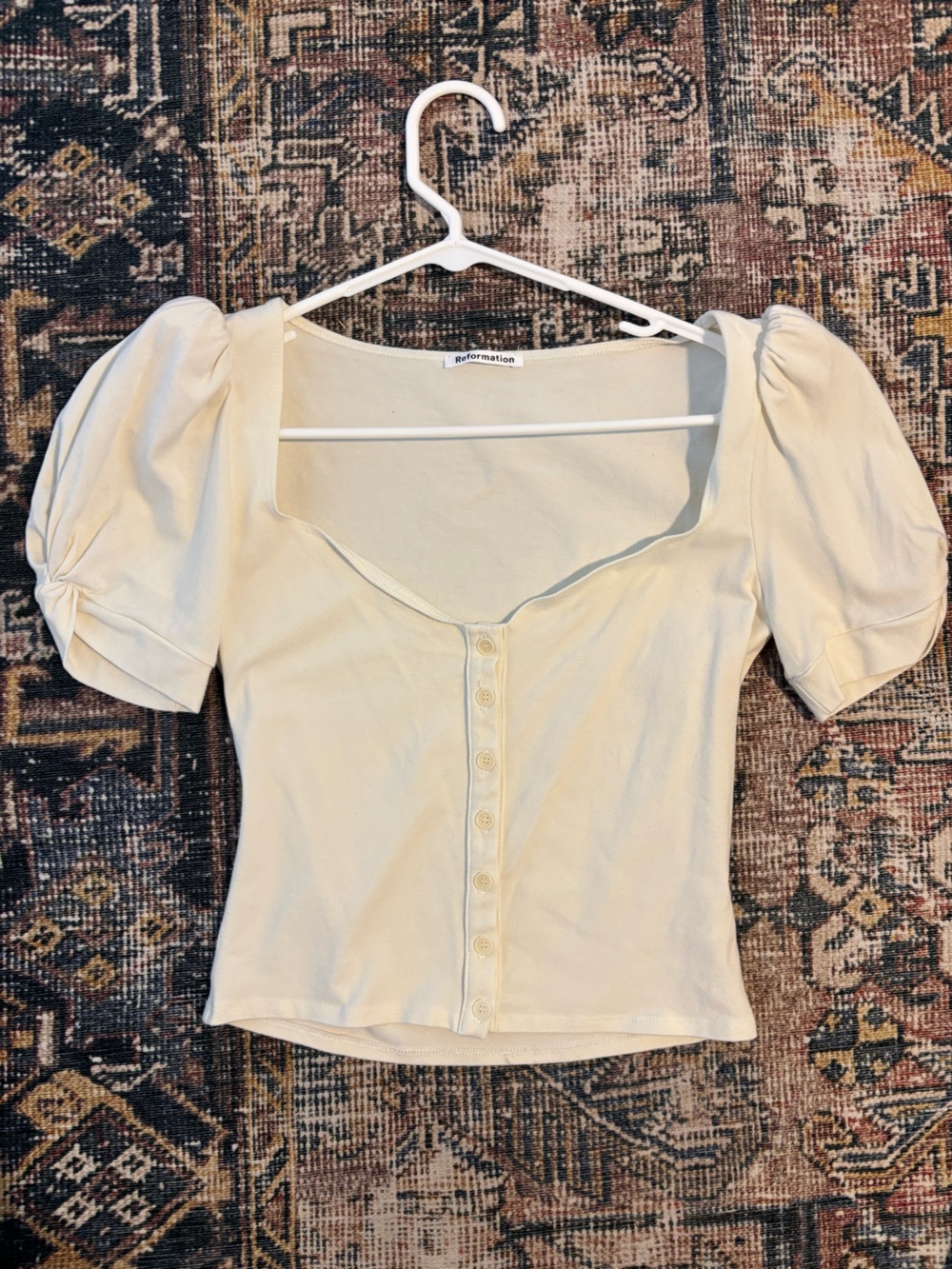 Reformation Cream Puff-Sleeve Button-Up Scoop Bodysuit
